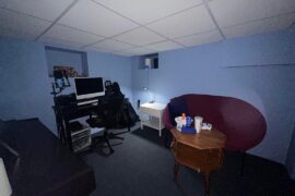 How would you decorate this music/hobby room? I got purple acoustic panels for free, not sure how to decorate around blue/purple.