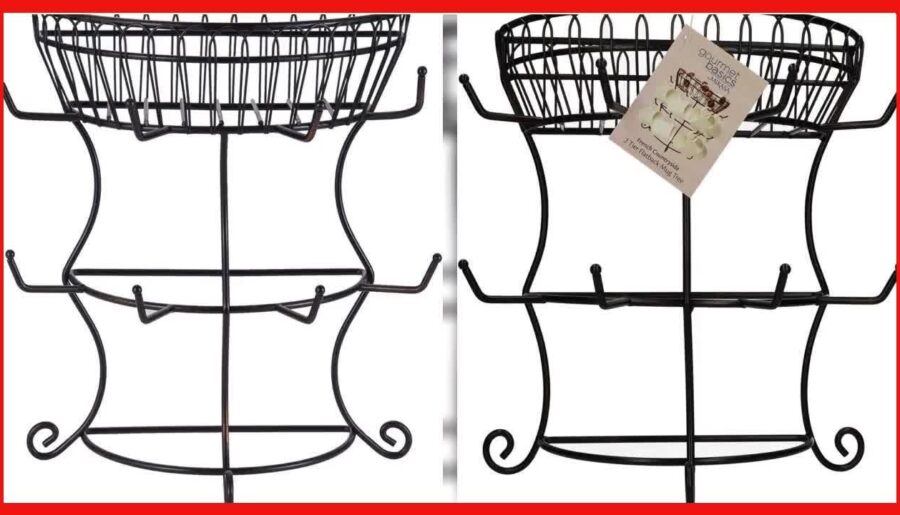 Gourmet Basics French Countryside Mug Tree with Basket – Stylish Storage for Your Kitchen