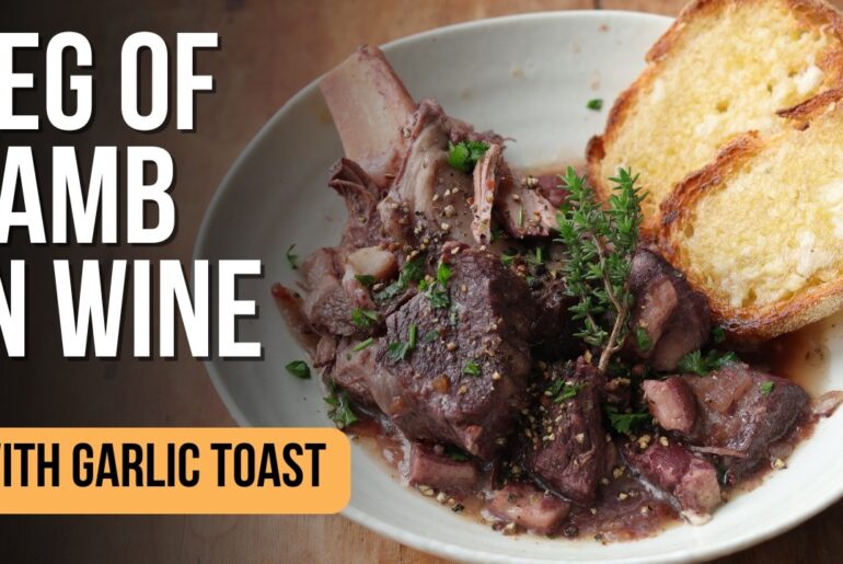 Slow Cooked Lamb in Red Wine with Garlic Toast | French Cooking