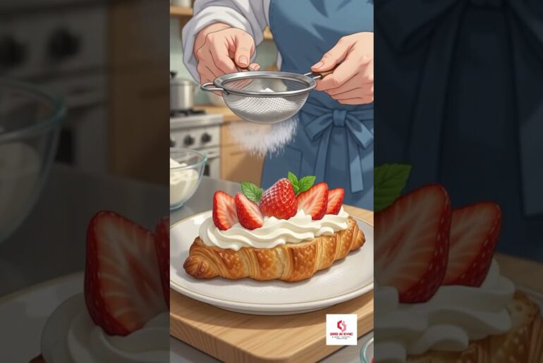 Anime Pastry Chef Makes Strawberry Cream Croissant 🍓 | French Bakery Recipe #StrawberryCroissant