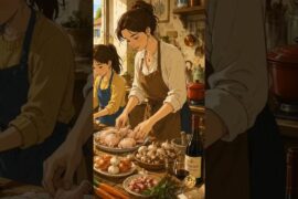 French Mom & Daughter Make herbal chicken dish 🇫🇷🍗 | Cozy Ghibli-Inspired Cooking