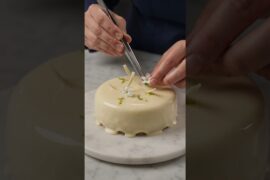 Lemon Yuzu Cake, French Entremets, French Patisserie, Luxury Cake, Yuzu Dessert, Lemon Mousse, Almon