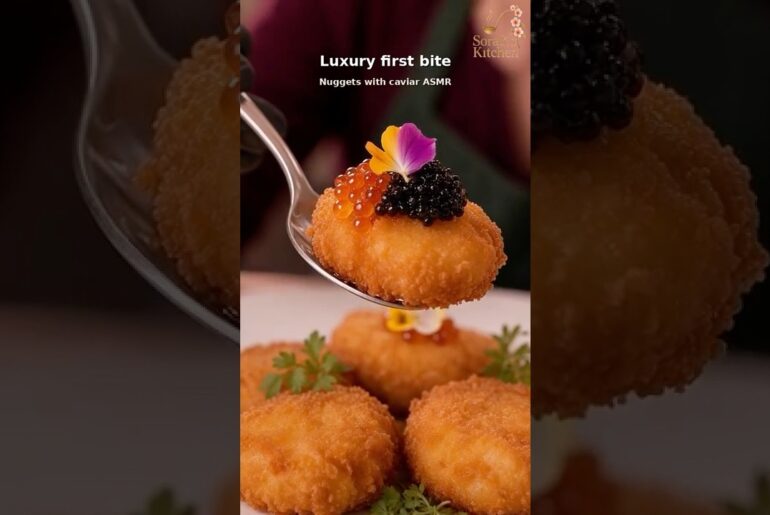 Luxury Gourmet Chicken Nuggets with Caviar & Ikura | Edible Flowers ASMR