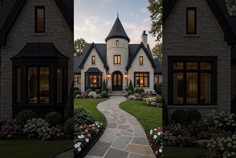 Modern French Normandy Castle Tour 🏡🤍 | Wrought Iron Curved Staircase & Grand Foyer #shorts