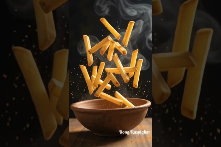 Crispy Homemade French Fries 🍟 #ghibliinspired #villagecooking #frenchfries #ytshorts