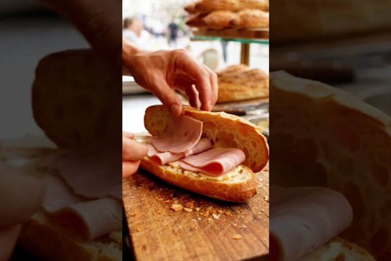 Jambon-Beurre 🥖🇫🇷 | Classic French Ham Sandwich Street Food #streetfood #foodasmr #foodshorts