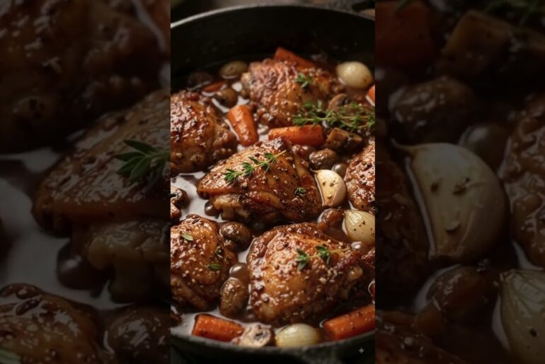 Coq au Vin 🇫🇷🍷 | French Chicken Braised in Red Wine #CoqAuVin #FrenchCuisine #FrenchFood #fernoven