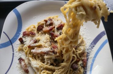 Carbonara with plenty of Guanciale.