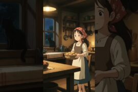 Ghibli style Village girl making French 🍟