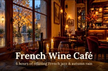 Cozy French Wine Café 🍷 Relaxing French Jazz & Rainy Autumn Window | 6 Hours