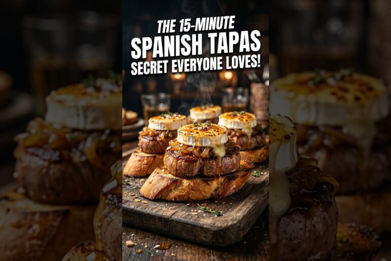 The 15 Minute Tapa Secret Everyone Loves! Montadito de Solomillo, Cebolla y Queso🥖🧀 #shorts