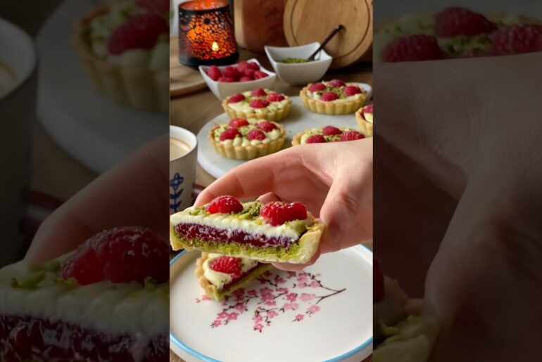 Delicious Pistachio Raspberry Mini Tarts Recipe! 🥧✨ #Tartlets #PistachioTart #RaspberryDessert