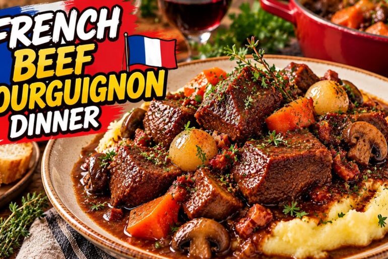 French Beef Bourguignon Dinner 🇫🇷 | Tender Beef in Rich Red Wine Sauce | Classic French Recipe