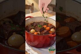 French Beef Bourguignon 🍷 Rich Red Wine Stew | Cozy Anime Cooking #food #foodie #foodlover
