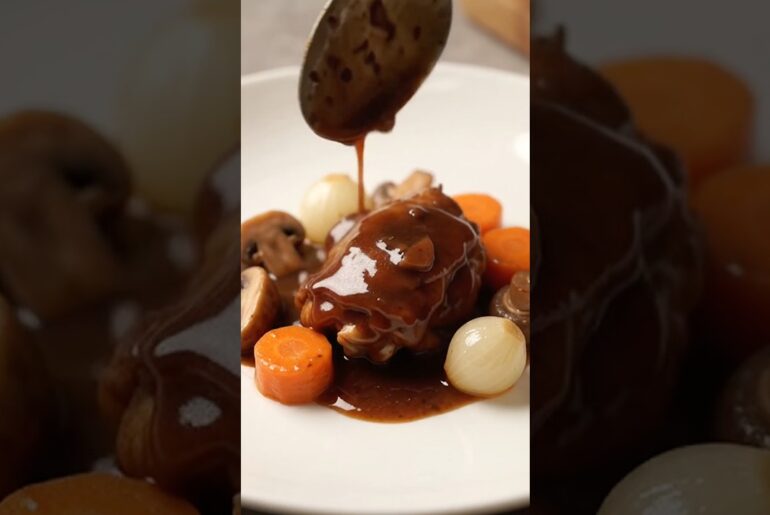 Coq au Vin 🍗🍷 | Classic French Chicken Recipe 🇫🇷 | Satisfying Cooking ASMR #shorts #frenchfood