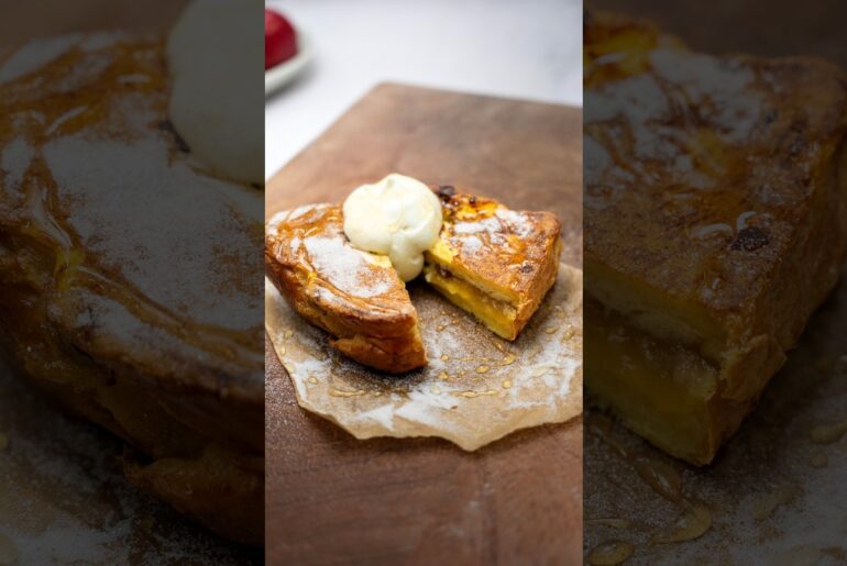 British Sandwich Week Recipe: French Toast Apple & Custard Sandwich, Cinnamon Sugar & Whipped Cream